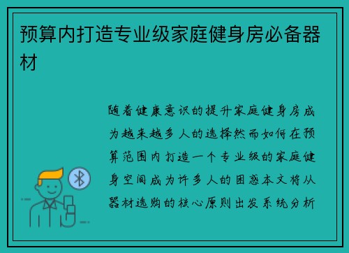 预算内打造专业级家庭健身房必备器材