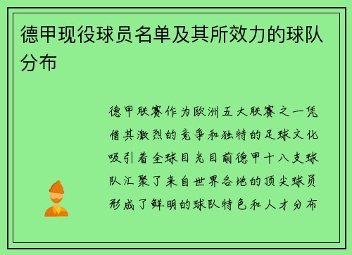 德甲现役球员名单及其所效力的球队分布